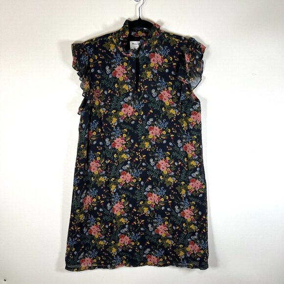 Madewell x Mix No 6 Size 8 Black Silk Beacon Dress in Garden Bouquet Floral - Picture 1 of 9